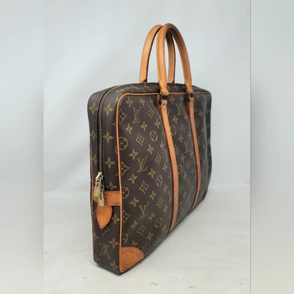 Louis Vuitton Porte Documents Voyage Monogram Canvas Briefcase Hand Bag Auth